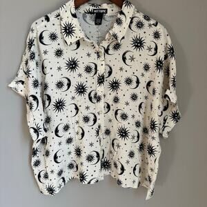 Hot Topic Celestial Button Up Top Dolman Sleeve Galaxy Cosmic Sun Moon Size XL